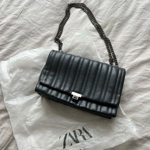 Zara Quilted Black Crossbody Bag